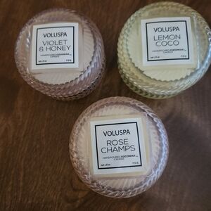 Voluspa Violet & Honey, Rose Champs, Lemon Coco Candles Set Of 3